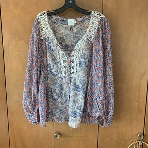 HD multi print lace boho top - Size 12